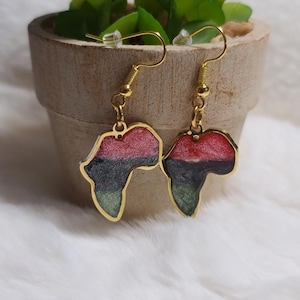 Africa earrings Africa shaped earrings African jewelry African resin earrings African tribal statement earrings handmade gift for her