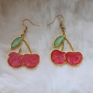 Cherry Earrings fruit jewelry cute fruit earrings fun earring cute accessories mom gift for her summer earrings dangle earring handmade gift