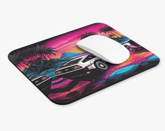 Retro 80s Synthwave Style Delorean Mouse Pad (Rectangle)