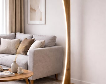 Lámpara de pie de esquina, lámpara de pie, lámpara de pie LED de madera minimalista escandinava moderna, lámpara de pie de nogal, lámpara de lectura de madera regulable