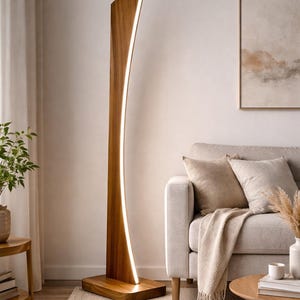 Modern Wooden LED Floor Lamp,Modern Minimalist Standing Lamp,Scandinavian Living Room Floor Light,Handmade Solid Wood Lamp,Wooden Torchere image 1
