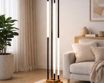 Industrial Wooden Floor Lamp,Warm Light Floor Lamp Stand,Rustic Modern Scandinavian Boho Floor Lamp,Neon Led Light Floor Lamp living room