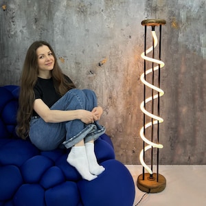 Wood Floor Lamp,Corner Floor Lamp for living room,Modern Industrial floor lamp,Standing Lamp,Led Light Wooden Floor Lamp