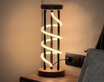 Bedside Wooden Dimmable Led Lamp,nightstand lamp,reading lamp,unique cute lamp,modern desk lamp,round table lamp,art deco lamp,table light
