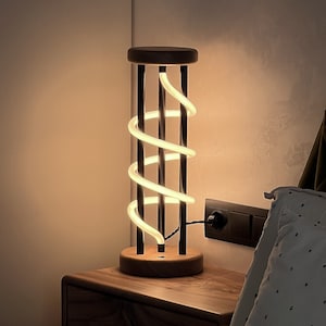 Bedside Wooden Dimmable Led Lamp,nightstand lamp,reading lamp,unique cute lamp,modern desk lamp,round table lamp,art deco lamp,table light