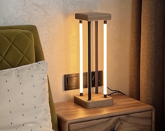 Dimmbare Nachttischlampe,Holzlampe,Leuchte,industrielle Lampe,Wohnzimmerlampe,Tischlampenpaar,Schreibtischlampe,zeitgenössische Tischlampe aus Holz