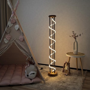 Wooden Floor Lamp for kids room,Warm Light Floor Lamp Stand,Industrial Rustic Boho Floor Lamp,Neon Led Light Floor Lamp living room