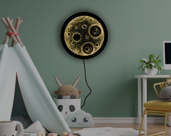 Decoración de pared Luz nocturna a la luz de la luna, Eclips de luna, Lámpara de pared del dormitorio, Lámpara de habitación para niños, Lámpara de guardería, pintura de luna, lámpara de luna decorativa, lámpara de pared de luna