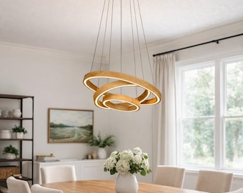 Round Wooden Chandelier Pendant Light from Walnut Oak Ash,Ceiling Light,Kitchen Dining Room Living Room Lighting Fixture,Contemporary style