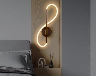 Wood Wall Sconce with neon led light,Handcrafted wall lamp,Modern Wall Light,Bedside Wood Light,Wood Wall Lamp living room,wall lighting