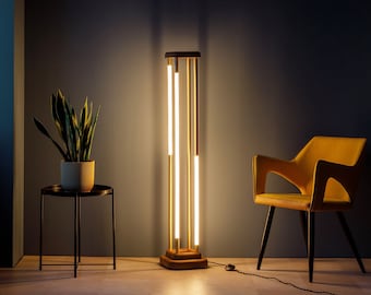 Modern Wood Floor Lamp,Wood Arc Floor Lamp,Industrial Rustic Scandinavian Vintage Boho Floor Lamp,Neon Led Light Floor Lamp for living room