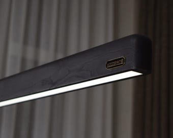 Lámpara colgante lineal de madera negra, lámpara de techo LED, lámpara de araña moderna para comedor, iluminación de isla de cocina, lámpara colgante lineal de madera