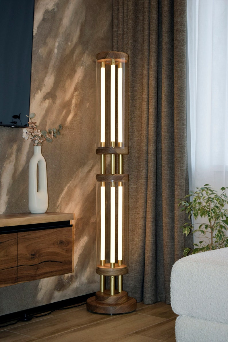Dimmable cylinder led floor lamp,Modern Futuristic Wood Floor Lamp,Standing Vintage Floor Lamp,Living room tall lamp,Modern Unique torchere zdjęcie 2