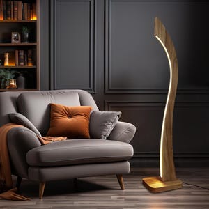 Wooden Floor Lamp for living room,Dimmable Warm Light Floor Lamp,Industrial Rustic Boho Floor Lamp,Neon Led Light Spiral Floor Lamp