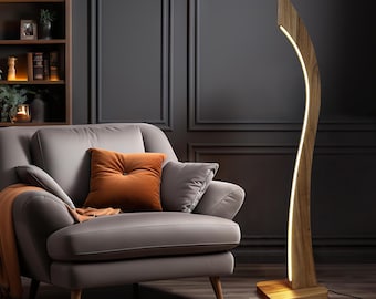 Wooden Floor Lamp for living room,Dimmable Warm Light Floor Lamp,Industrial Rustic Boho Floor Lamp,Neon Led Light Spiral Floor Lamp