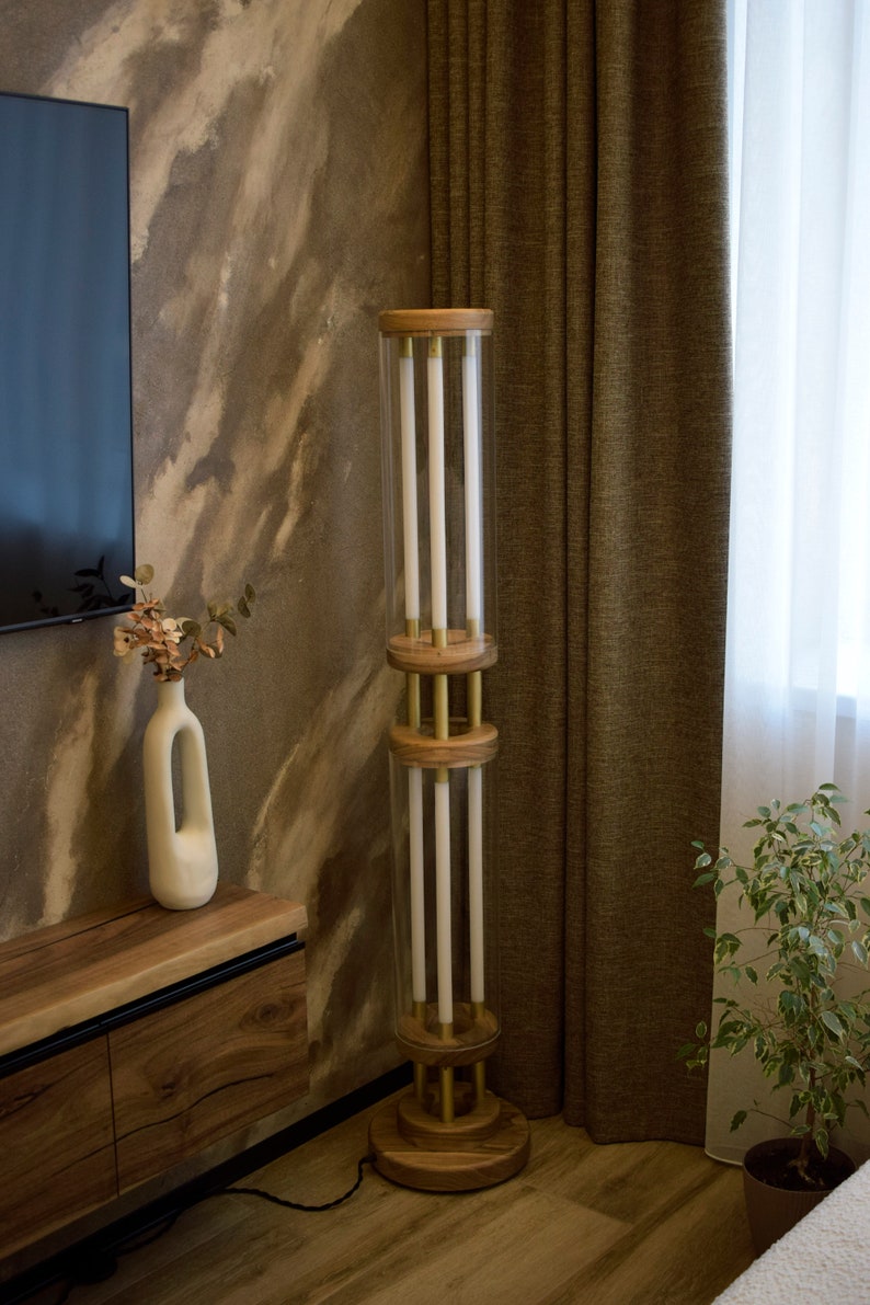 Dimmable cylinder led floor lamp,Modern Futuristic Wood Floor Lamp,Standing Vintage Floor Lamp,Living room tall lamp,Modern Unique torchere zdjęcie 8