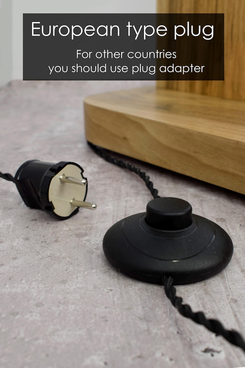 May include: A black European-type plug with two prongs and a matching black foot switch. The image includes the text: "European type plug. For other countries you should use plug adapter."