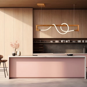 Lineaire kroonluchter hanglamp, lichte moderne houten hanglamp, keukeneilandverlichting, eetkamerlamp, Scandinavische boho-plafondlamp