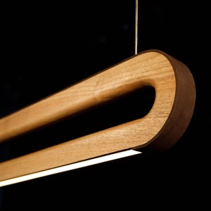 Houten lineaire hanglamp boven eettafel, woonkamer, keukeneiland, moderne kroonluchter hanglamp, plafondlamp, houten led-hanglamp