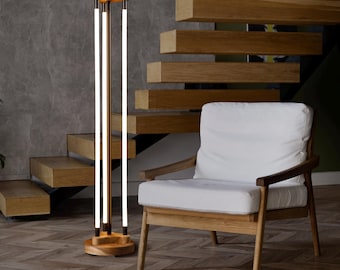 Wooden Floor Lamp for living room,Neon Led Light Tall Floor Lamp,Dimmable Warm Light Floor Lamp,Industrial Rustic Boho Floor Lamp
