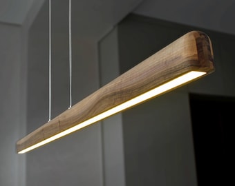 Lámpara colgante lineal de madera, lámpara LED de techo de madera, lámpara de araña moderna para comedor, iluminación de isla de cocina, lámpara colgante lineal de madera