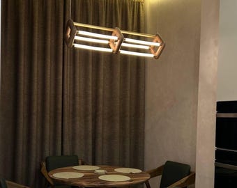 Iluminación de isla de cocina, lámpara colgante lineal de madera, lámpara LED de techo de madera, lámpara de araña moderna para comedor, lámpara colgante lineal de madera