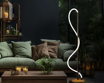 Wooden Floor Lamp for living room,Dimmable Warm Light Floor Lamp,Industrial Rustic Boho Floor Lamp,Neon Led Light Spiral Floor Lamp