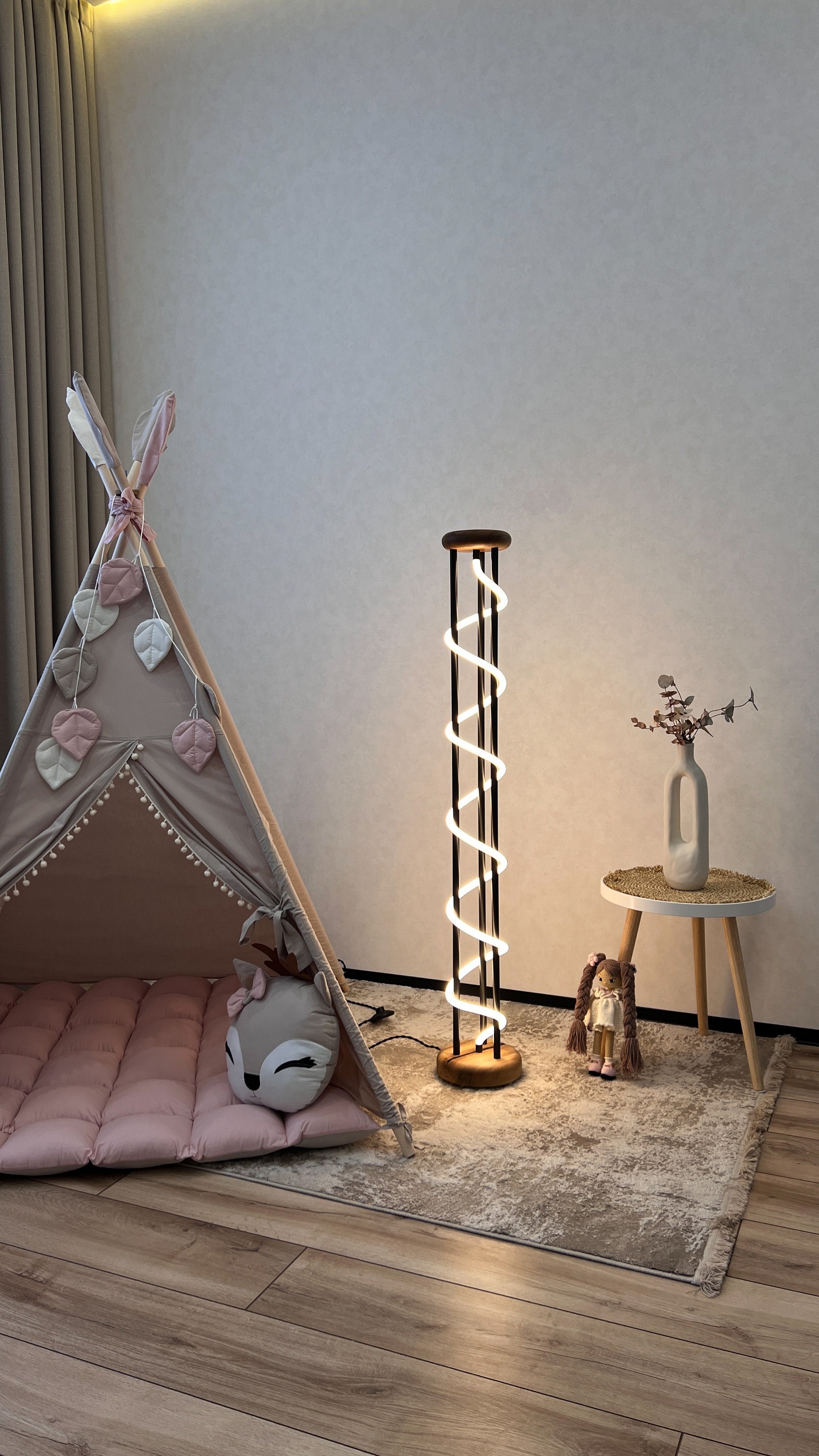 Wooden Floor Lamp for Kids Room,warm Light Floor Lamp Stand,industrial Rustic Boho Floor Lamp ...