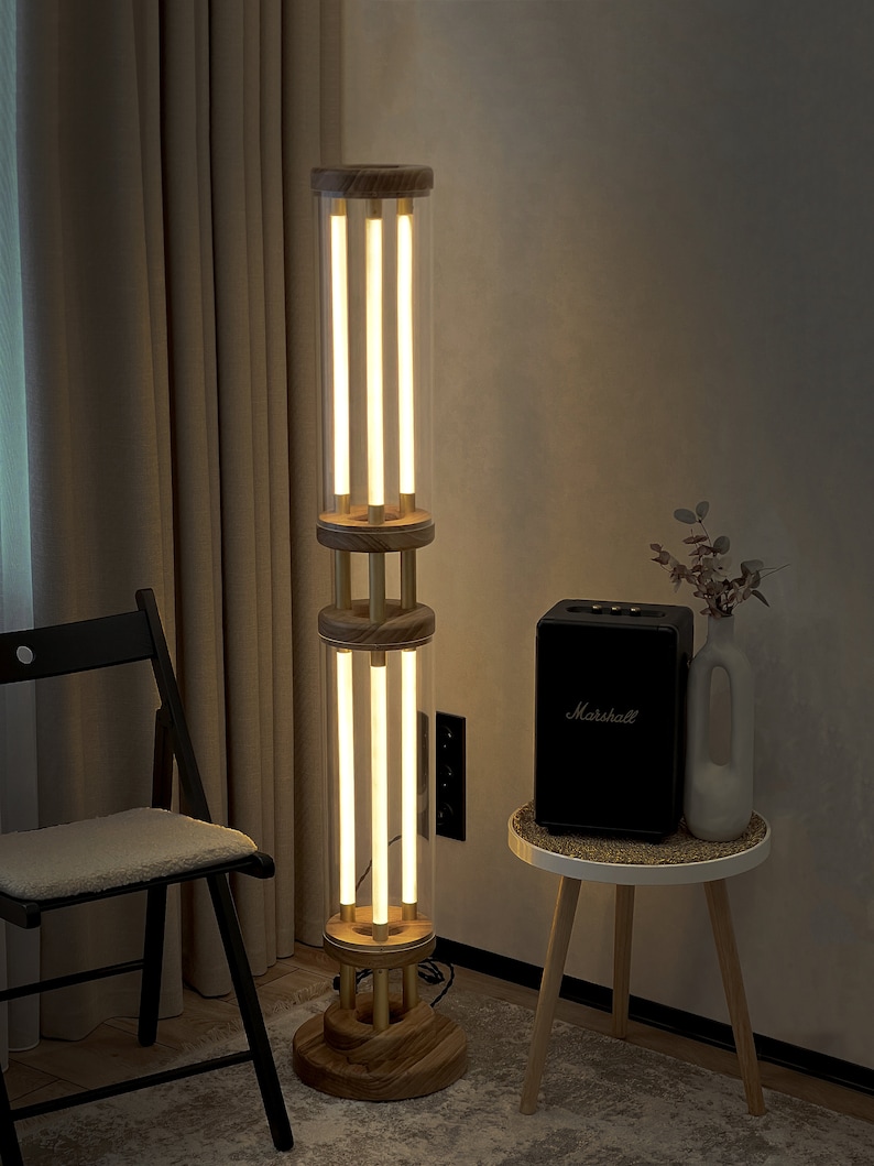 Dimmable cylinder led floor lamp,Modern Futuristic Wood Floor Lamp,Standing Vintage Floor Lamp,Living room tall lamp,Modern Unique torchere zdjęcie 6