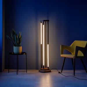 Wooden Floor Lamp Modern,Warm Light Floor Lamp Stand,Industrial Rustic Scandinavian Boho Floor Lamp,Neon Led Light Floor Lamp living room