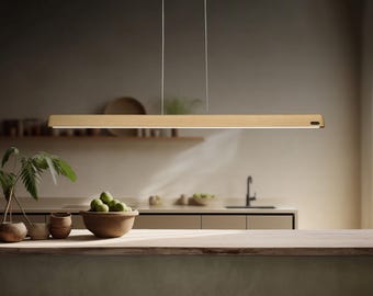 Lámpara colgante lineal de madera, lámpara LED de techo de madera, lámpara de araña moderna para comedor, iluminación de isla de cocina, lámpara colgante lineal de madera