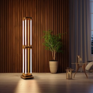 Modern Floor Lamp for Living Room,Standing Lamp,Wooden Arc Floor Lamp,Unique Led Floor Lamp,Dimmable floor lamp,Tall floor lamp for office