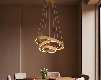 Lámpara colgante redonda, lámpara colgante de anillo de madera de estilo nórdico escandinavo, lámpara de isla de cocina, iluminación de araña, iluminación de comedor