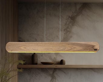 Lámpara colgante lineal de madera sobre mesa de comedor, sala de estar, lámpara colgante de isla de cocina, lámpara de araña moderna, luz de techo, lámpara colgante LED de madera