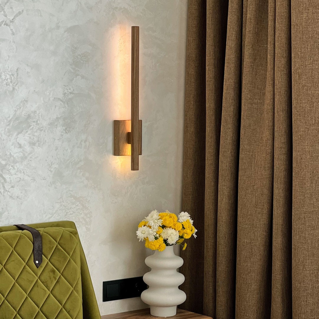 Bedside Wood Wall Sconce,handcrafted Bedroom Wooden Wall Lamp,led Light ...