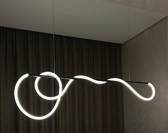 Suspension pour cuisine, Suspension au-dessus d'un îlot, Plafonnier linéaire moderne, Lustre LED, Plafonnier en bois unique, Lampe à suspension