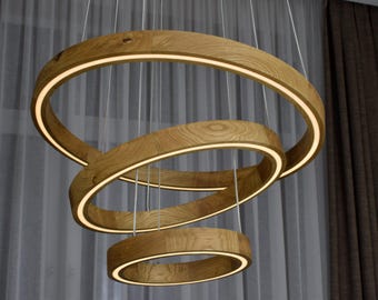 Wood Lighting,Round Chandelier Lighting Dining Room,Kitchen Island Round Lamp,Linear Wood Chandelier,Ceiling Light,Wood Hang Pendant Light