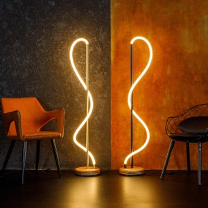 Wooden Floor Lamp Modern,Warm Light Floor Lamp Stand,Industrial Rustic Scandinavian Boho Eclectic Neon Led Light Floor Lamp living room