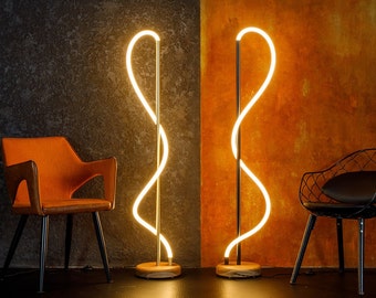 Wooden Floor Lamp Modern,Warm Light Floor Lamp Stand,Industrial Rustic Scandinavian Boho Eclectic Neon Led Light Floor Lamp living room