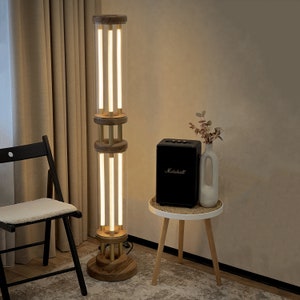 Dimmable cylinder led floor lamp,Modern Futuristic Wood Floor Lamp,Standing Vintage Floor Lamp,Living room tall lamp,Modern Unique torchere No dimmer