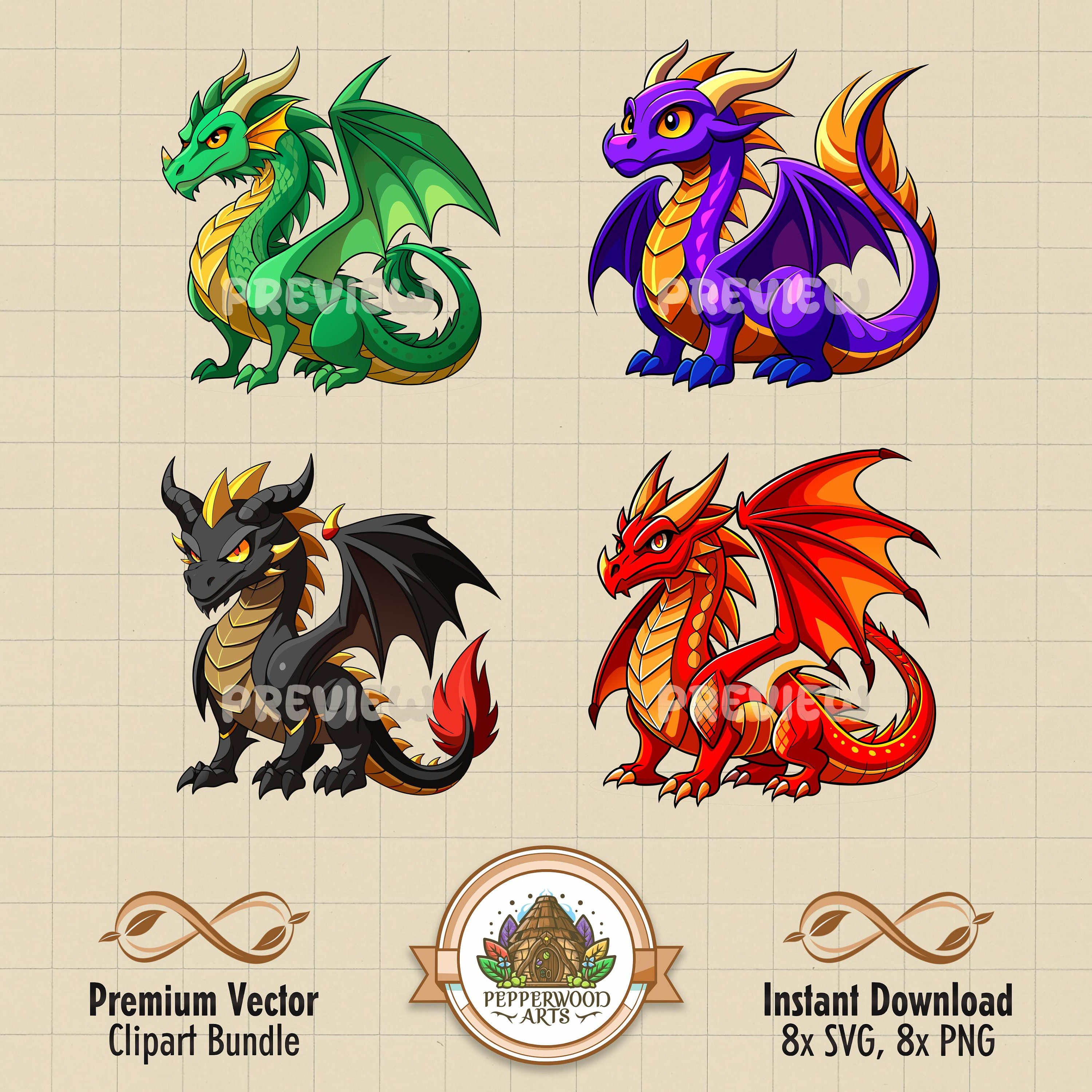 Dragon Clipart Bundle, Dragon Png, Dragon Images, Dragon Commercial Use ...
