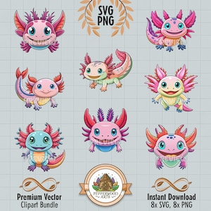 Axolotl clipart bundle, axolotl png, axolotl svg, cute axolotl, pink axolotl, axolotl illustrations, axolotl art, cute animal clipart