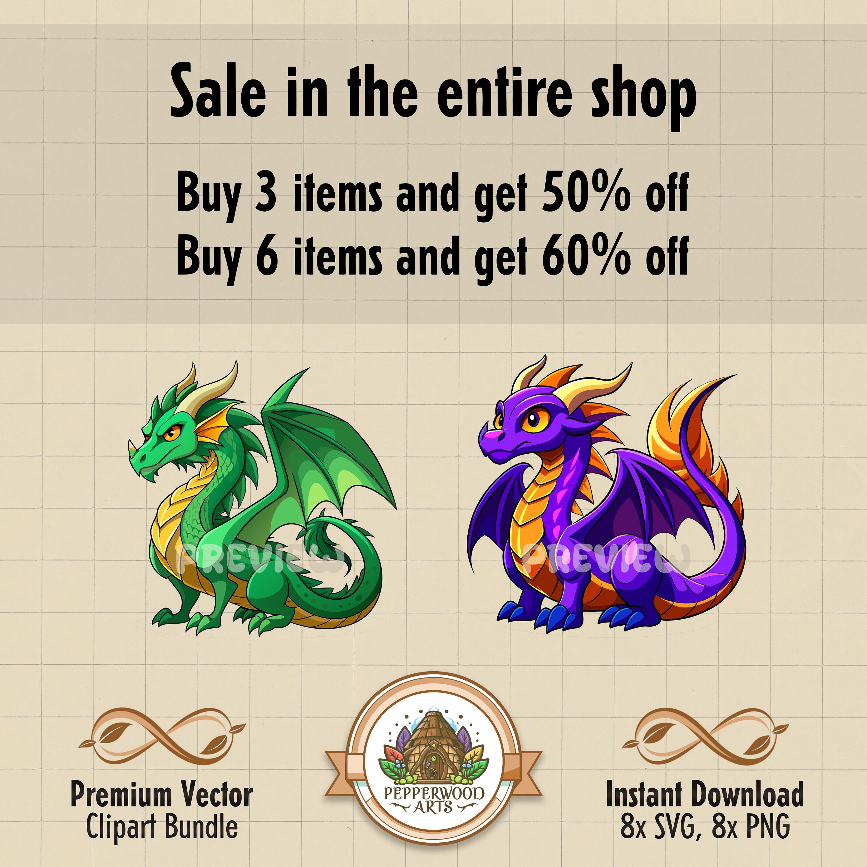 Dragon Clipart Bundle, Dragon Png, Dragon Images, Dragon Commercial Use ...