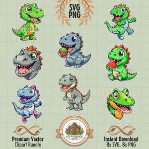 Niedlicher T-Rex Clipart Bundle, Baby Dino SVG, süßer Trex PNG, Dinosaurier SVG Bundle, T-Rex Kopf svg, Dino Clipart, Tyrannosaurus svg