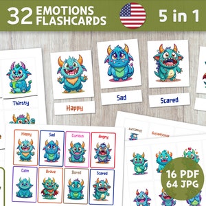 Flashcards de emoções para crianças | Cartões educativos para crianças | Material de aprendizagem para canto tranquilo | Flashcards para aprendizagem | Montessoriano