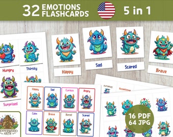 Emotions flashcards for kids | Montessori feelings cards | Learning tools for calming corner | Printable flashcards as montessori activity