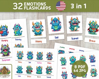 Emotions flashcards for toddlers | Montessori feelings cards | Educational material for preschoolers | Home education | Teacher materials