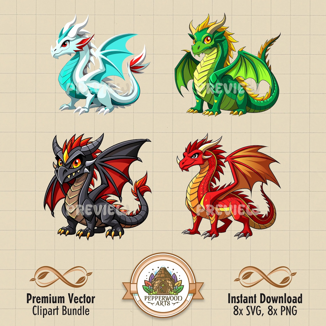 Dragon Clipart Bundle, Dragon Png, Dragon Images, Dragon Commercial Use ...