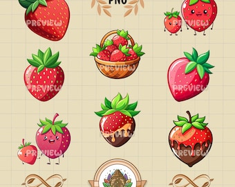 Paquete de imágenes prediseñadas de fresas, fresas PNG, fresas digitales, fresas lindas, fresas de chocolate, fresas SVG, fruta SVG