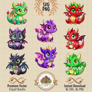 Baby dragon clipart bundle, dragon png, dragon images, cute dragon clipart, dragon svg, dragon art, cute animal clipart, fantasy dragon art